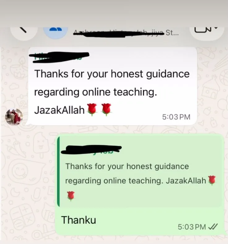 Verified WhatsApp feedback from a Stellar Mind student or parent (screenshot 7)