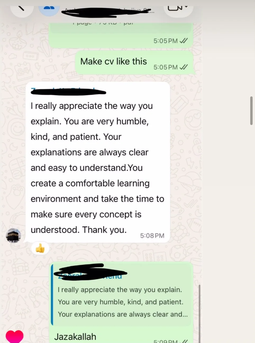 Verified WhatsApp feedback from a Stellar Mind student or parent (screenshot 11)